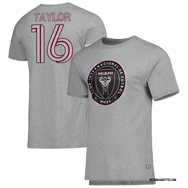 Men's Inter Miami CF ＃16 Robert Taylor Gray Name & Number T-Shirt