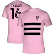 Men's Inter Miami CF ＃16 Robert Taylor Pink Three Stripe Life Pitch Name & Number T-Shirt