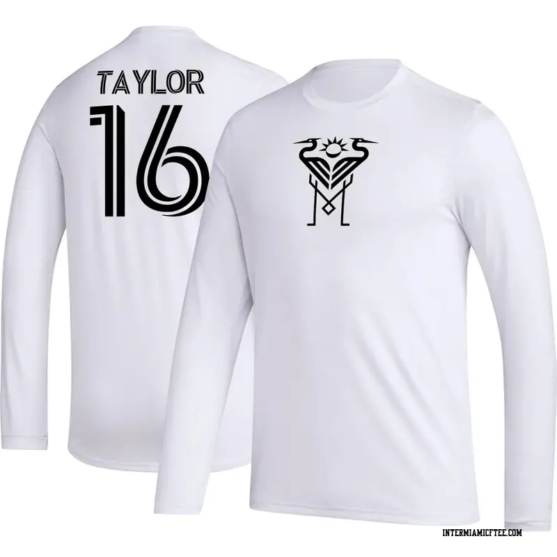 Men's Inter Miami CF ＃16 Robert Taylor White AEROREADY Name & Number Long Sleeve T-Shirt