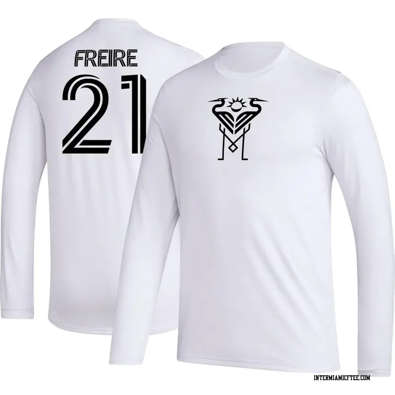 Men's Inter Miami CF ＃21 Nicolás Freire White AEROREADY Name & Number Long Sleeve T-Shirt