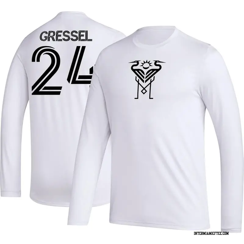 Men's Inter Miami CF ＃24 Julian Gressel White AEROREADY Name & Number Long Sleeve T-Shirt