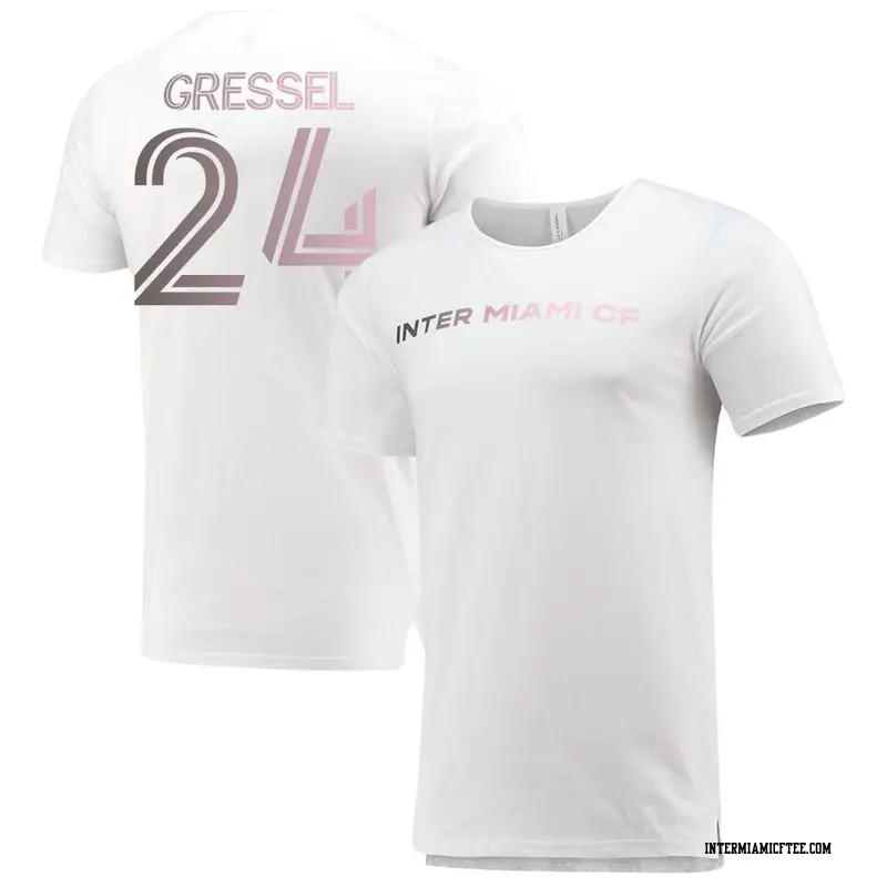 Men's Inter Miami CF ＃24 Julian Gressel White Split Hem Name & Number T-Shirt