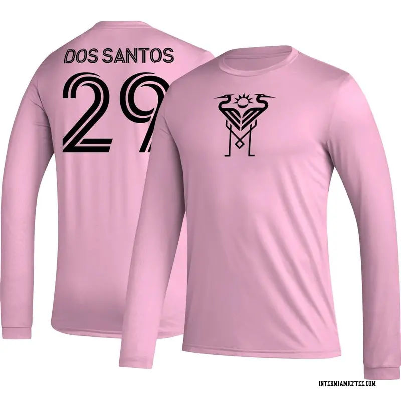 Men's Inter Miami CF ＃29 Carlos Dos Santos Pink AEROREADY Name & Number Long Sleeve T-Shirt