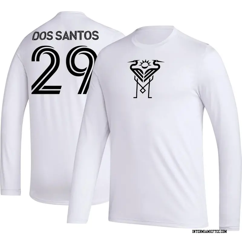 Men's Inter Miami CF ＃29 Carlos Dos Santos White AEROREADY Name & Number Long Sleeve T-Shirt