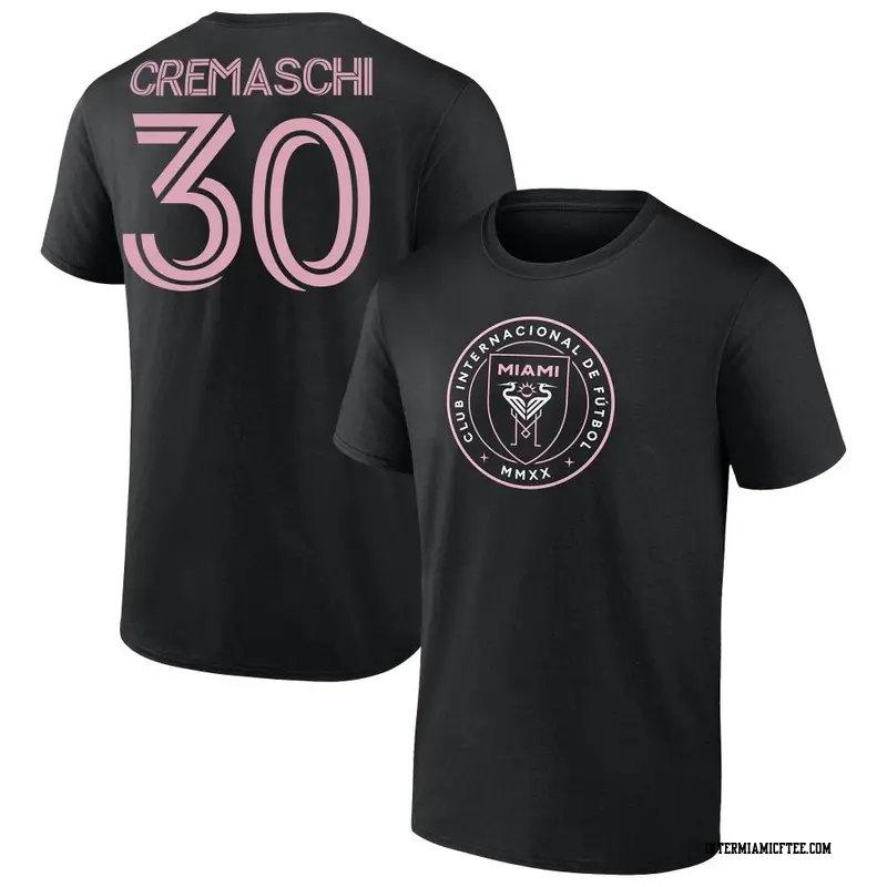Men's Inter Miami CF ＃30 Benjamin Cremaschi Black Name & Number T-Shirt
