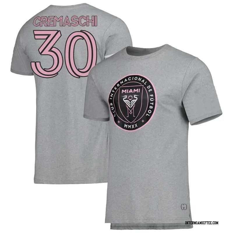 Men's Inter Miami CF ＃30 Benjamin Cremaschi Gray Name & Number T-Shirt
