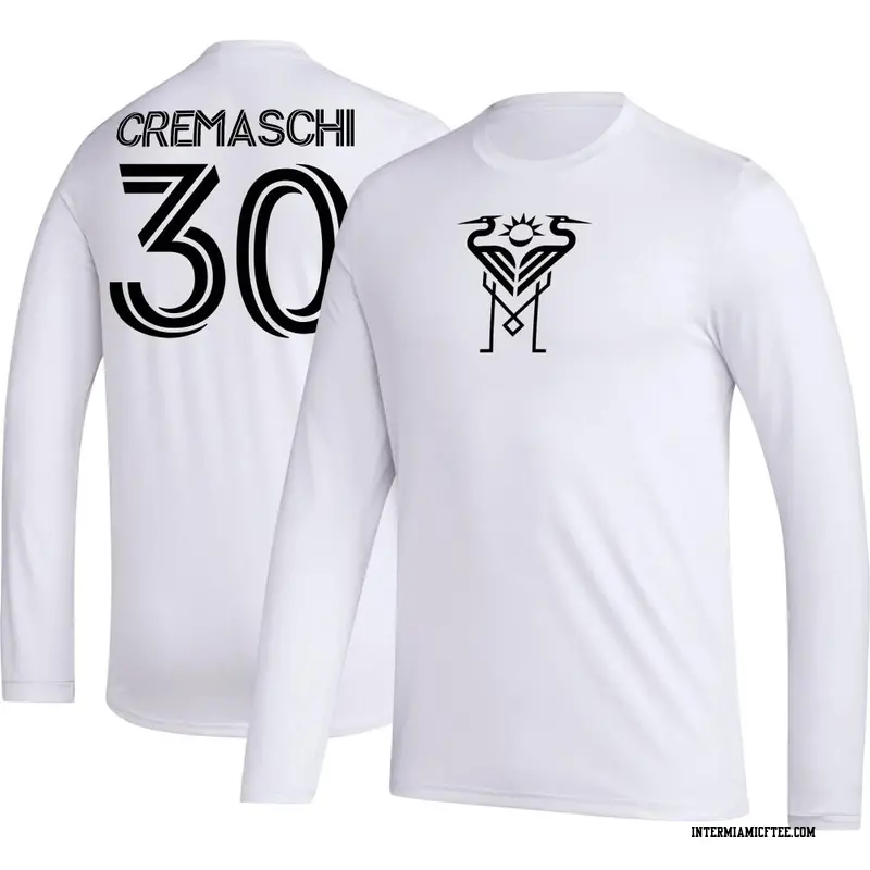 Men's Inter Miami CF ＃30 Benjamin Cremaschi White AEROREADY Name & Number Long Sleeve T-Shirt
