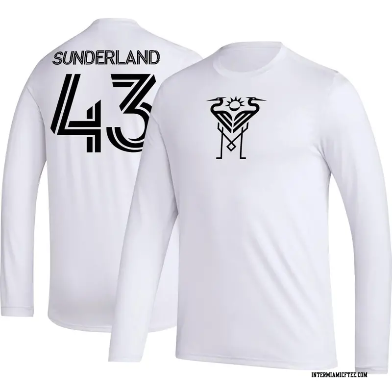 Men's Inter Miami CF ＃43 Lawson Sunderland White AEROREADY Name & Number Long Sleeve T-Shirt