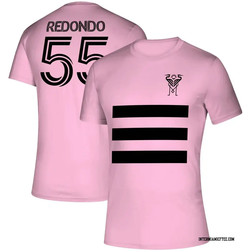 Men's Inter Miami CF ＃55 Federico Redondo Pink Three Stripe Life Pitch Name & Number T-Shirt