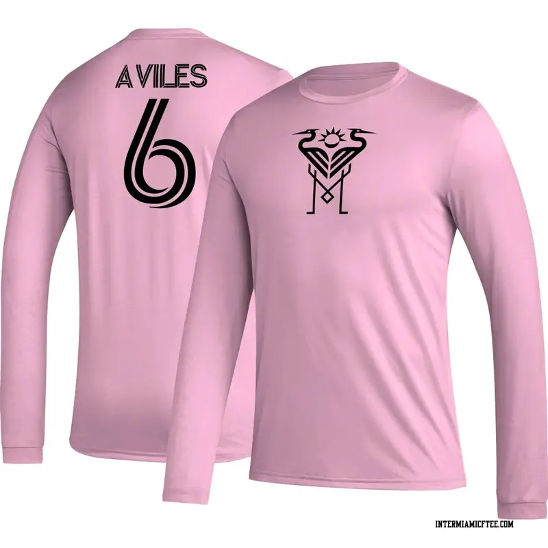 Men's Inter Miami CF ＃6 Tomás Avilés Pink AEROREADY Name & Number Long Sleeve T-Shirt