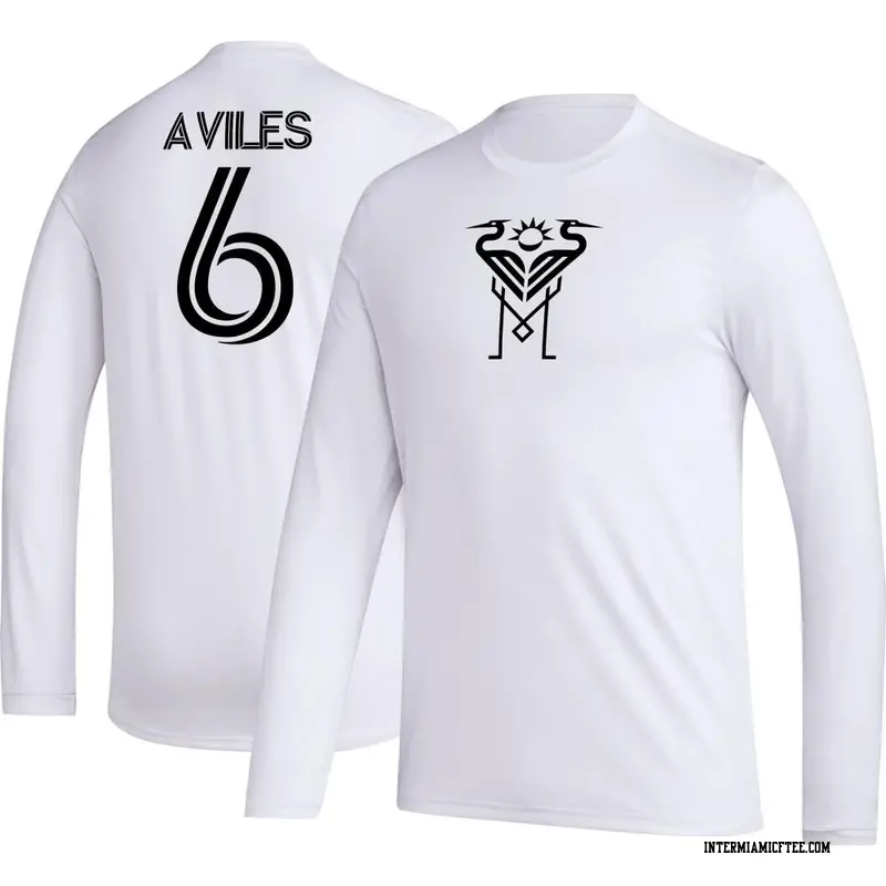Men's Inter Miami CF ＃6 Tomás Avilés White AEROREADY Name & Number Long Sleeve T-Shirt