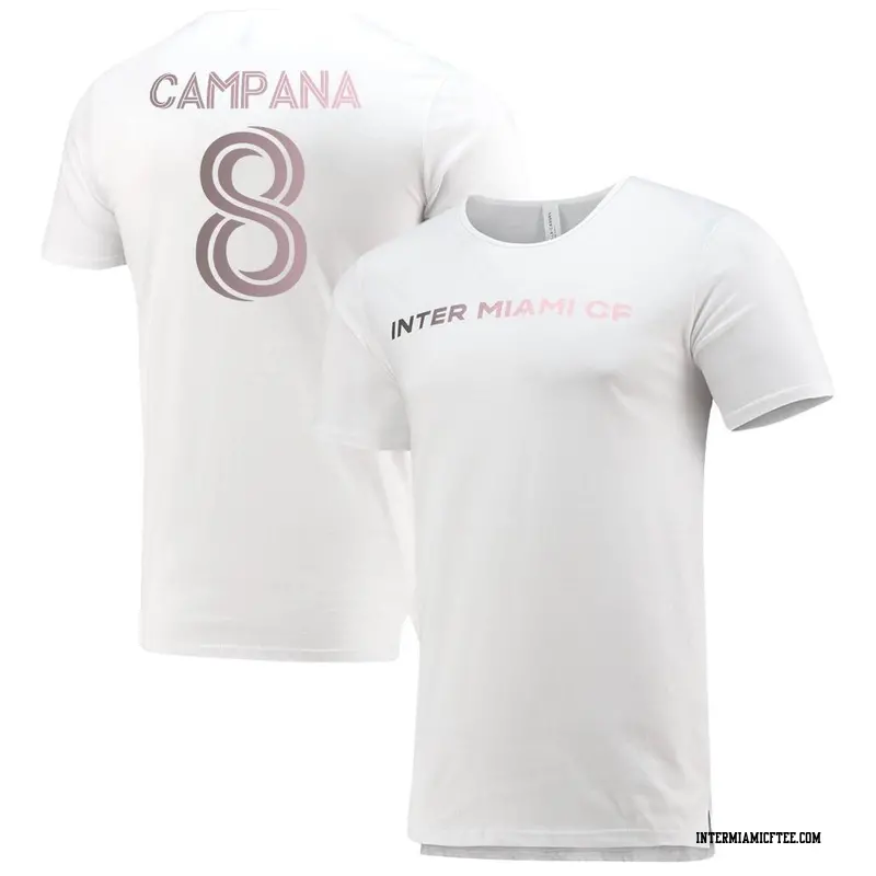 Men's Inter Miami CF ＃8 Leonardo Campana White Split Hem Name & Number T-Shirt