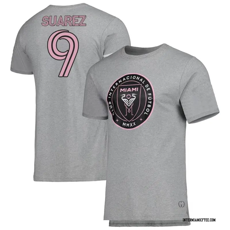 Men's Inter Miami CF ＃9 Luis Suárez Gray Name & Number T-Shirt
