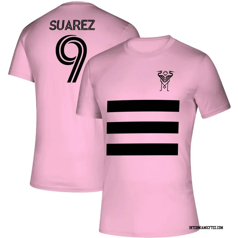 Men's Inter Miami CF ＃9 Luis Suárez Pink Three Stripe Life Pitch Name & Number T-Shirt