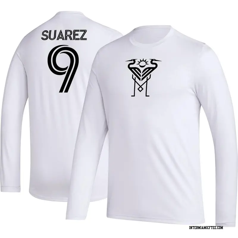Men's Inter Miami CF ＃9 Luis Suárez White AEROREADY Name & Number Long Sleeve T-Shirt