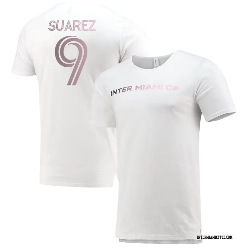 Men's Inter Miami CF ＃9 Luis Suárez White Split Hem Name & Number T-Shirt