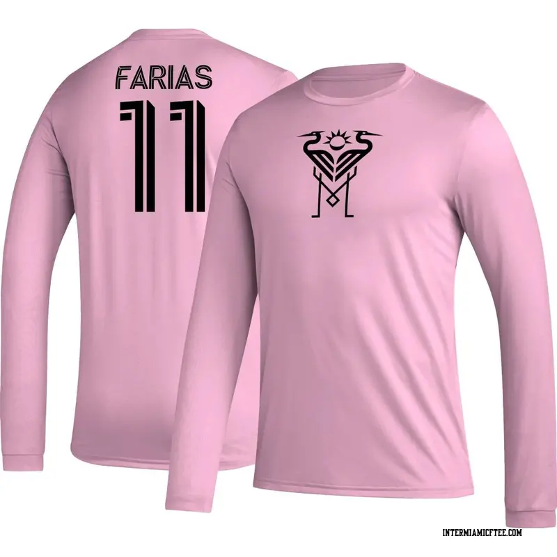 Youth Inter Miami CF ＃11 Facundo Farías Pink AEROREADY Name & Number Long Sleeve T-Shirt