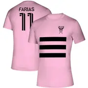 Youth Inter Miami CF ＃11 Facundo Farías Pink Three Stripe Life Pitch Name & Number T-Shirt