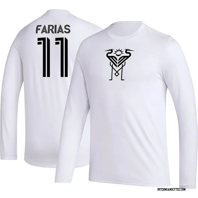 Youth Inter Miami CF ＃11 Facundo Farías White AEROREADY Name & Number Long Sleeve T-Shirt