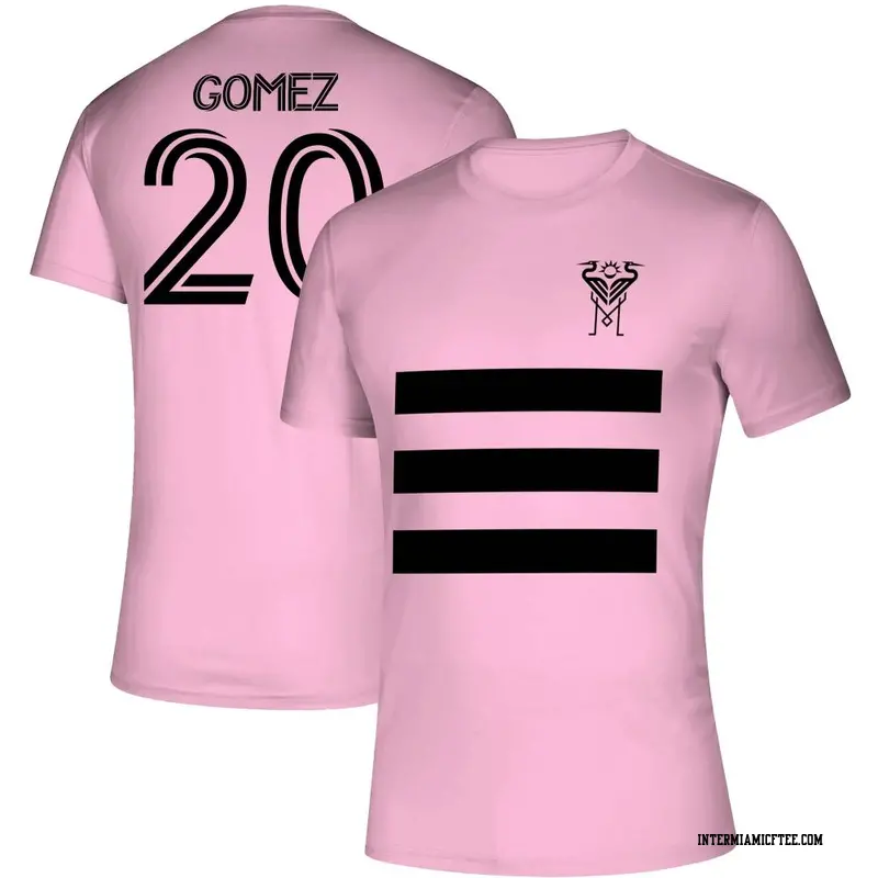 Youth Inter Miami CF ＃20 Diego Gómez Pink Three Stripe Life Pitch Name & Number T-Shirt