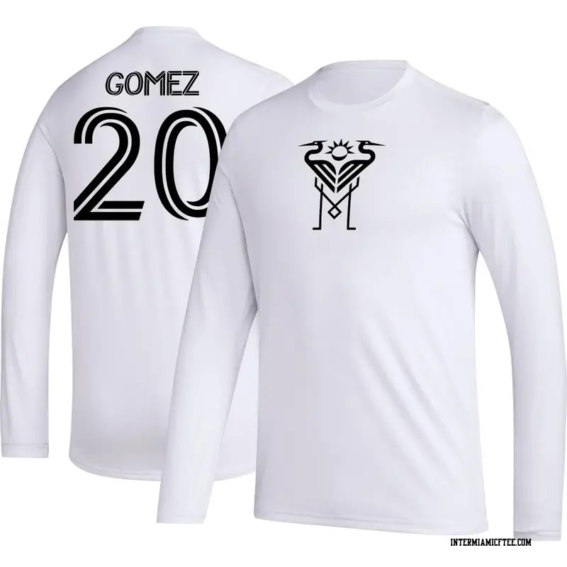 Youth Inter Miami CF ＃20 Diego Gómez White AEROREADY Name & Number Long Sleeve T-Shirt