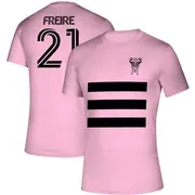 Youth Inter Miami CF ＃21 Nicolás Freire Pink Three Stripe Life Pitch Name & Number T-Shirt
