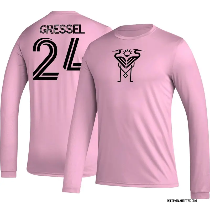 Youth Inter Miami CF ＃24 Julian Gressel Pink AEROREADY Name & Number Long Sleeve T-Shirt