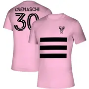 Youth Inter Miami CF ＃30 Benjamin Cremaschi Pink Three Stripe Life Pitch Name & Number T-Shirt