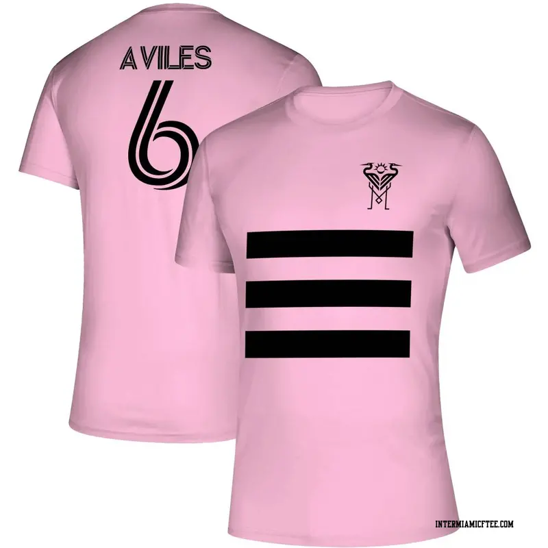 Youth Inter Miami CF ＃6 Tomás Avilés Pink Three Stripe Life Pitch Name & Number T-Shirt