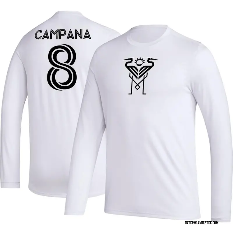 Youth Inter Miami CF ＃8 Leonardo Campana White AEROREADY Name & Number Long Sleeve T-Shirt